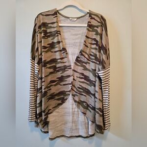 Stylish Camouflage Open Front Cardigan